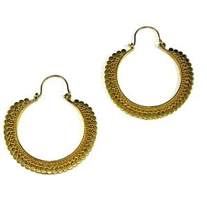 GOLD tone Brass Hoop  Earrings Boho Chic Artisan